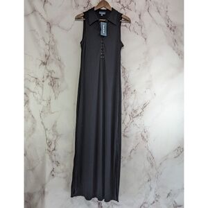 Modcloth Dress Women 8 10 Medium Black Maxi Tank Sleeveless Rib Lattice Tie